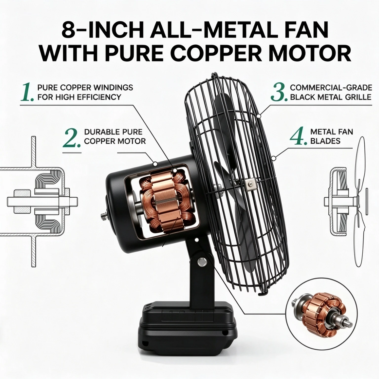 Camping Fan Wireless Desktop Metal Fan Strong Wind Portable Fan With 18V Battery For Outdoor Fishing Tent Workshop