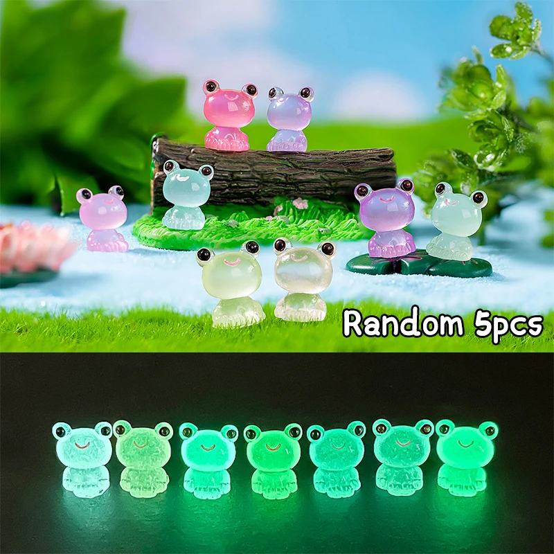 

5Pcs Mini Resin Luminous Frog Micro Landscape Ornaments Car Dashboard Home Decoration