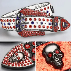 Trendy Dark Skull Rhinestone Inlaid Belt Unisex Advanced Diamond Punk Pin Buckle Clothing Accessories Luxury Designer Bb Belt