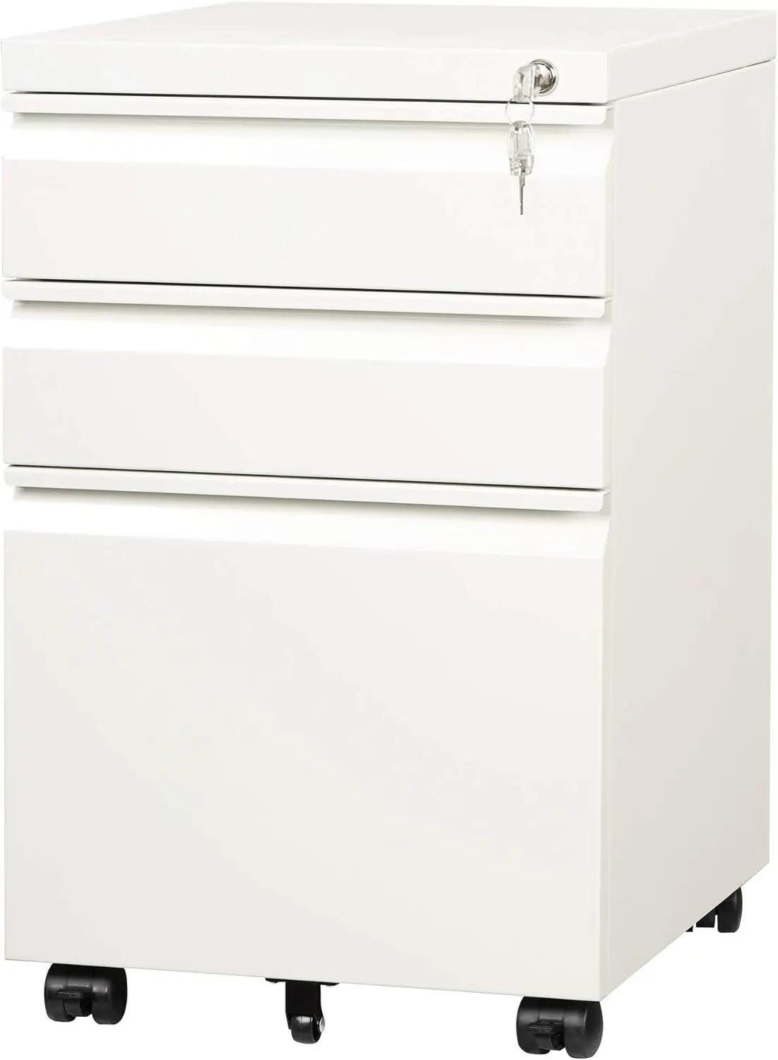 3-Drawer Mobile File Cabinet (Under Office Desk), Assembled Except Casters, Fits Letter/Standard Sizes, White