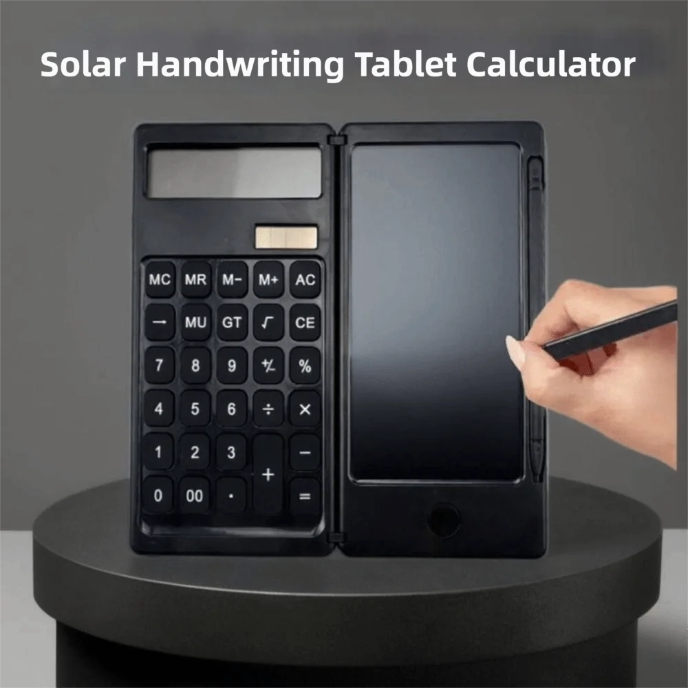 Large Buttons Writing Pad Calculator Foldable Dual Powered Desktop Calculator with Pen Slot 8 Digit Display Math Calculator