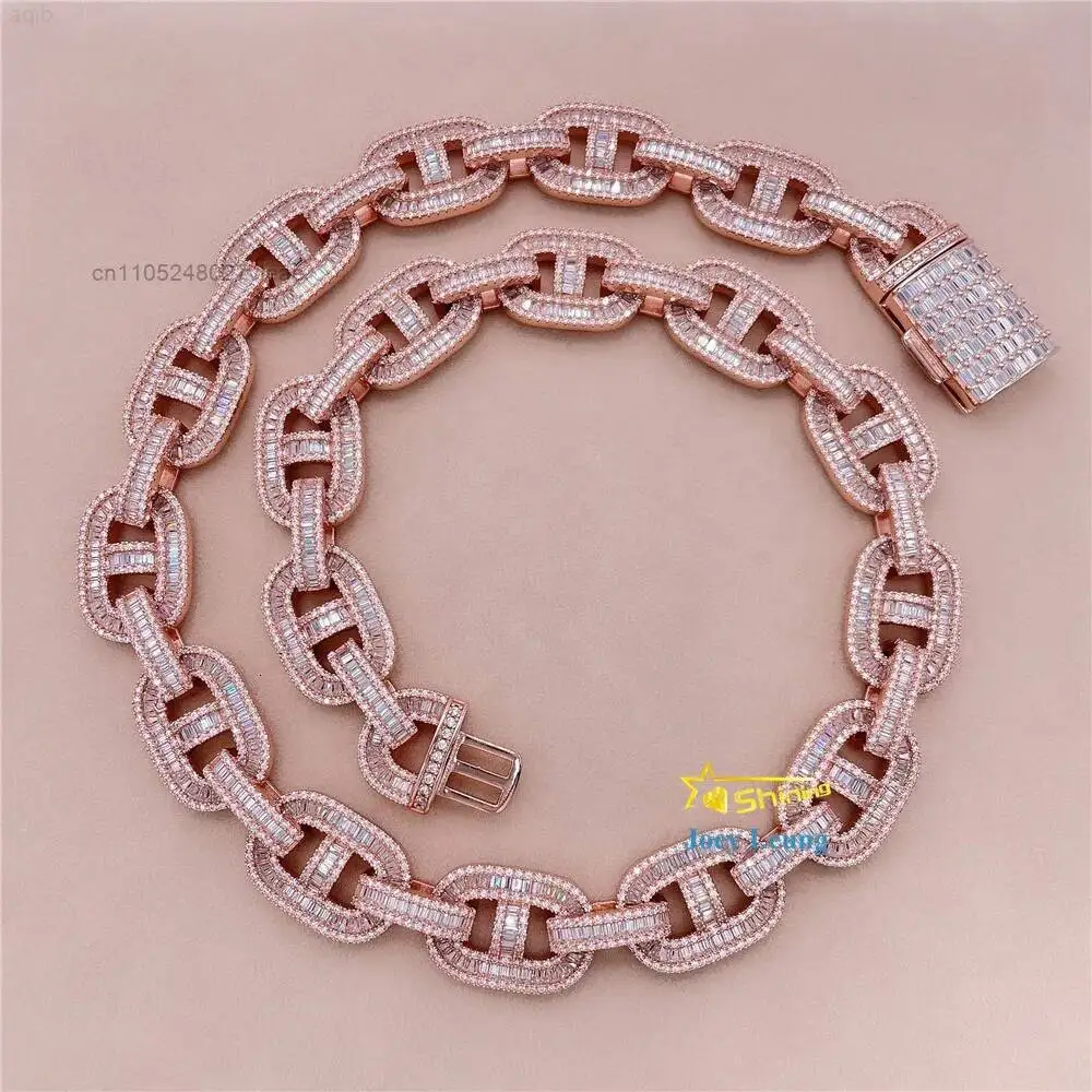 Silver 925 Vvs Moissanite Diamond Hip Hop Necklace Jewelry Baguette Cut Iced Out Cuban Link Chain