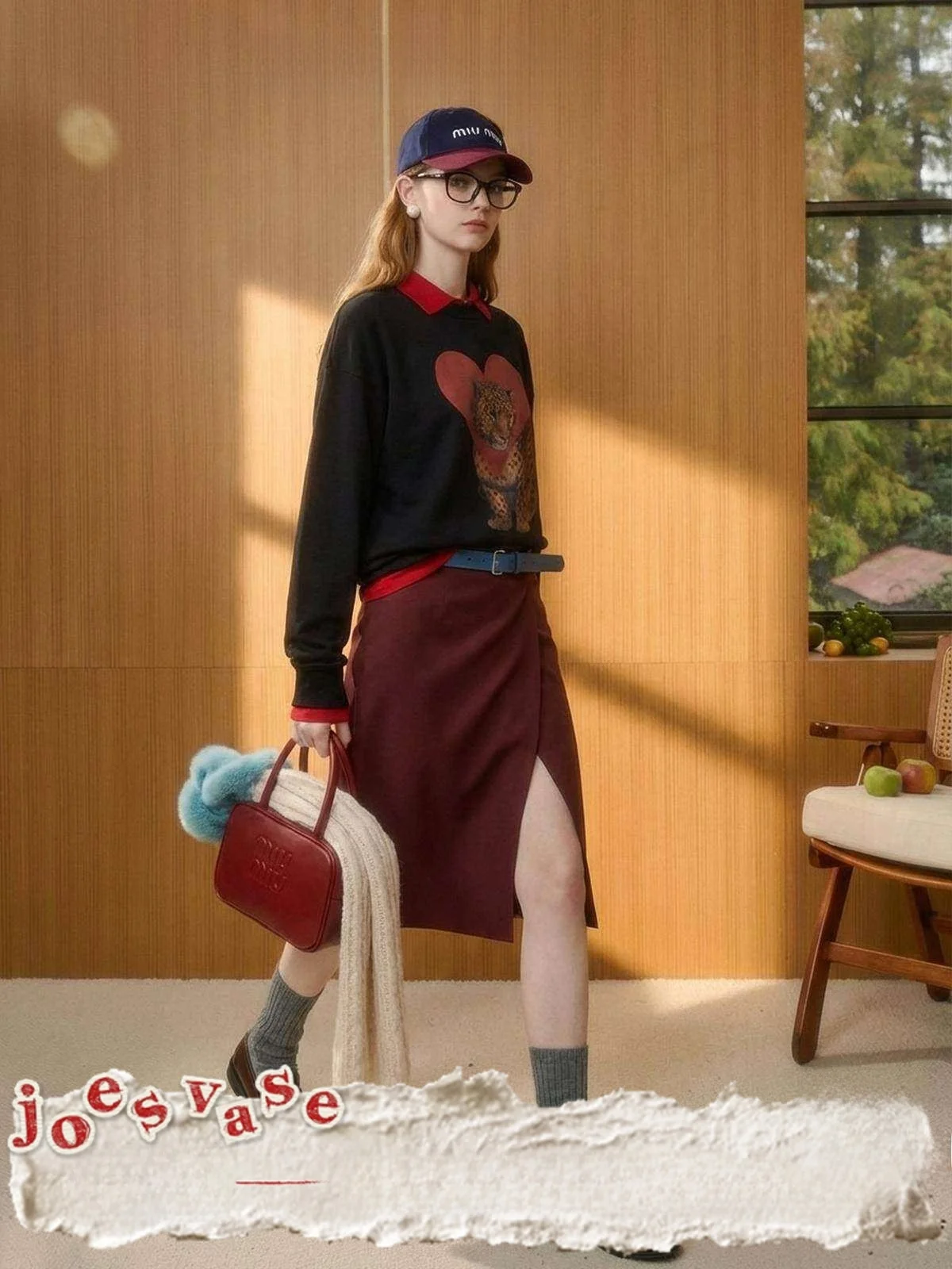 

Новая женская свободная футболка с длинным рукавом, осенний принт Jo And Flower Bottle ×LAB Red Deer, винтажный стиль, приталенная, с акцентом на талии