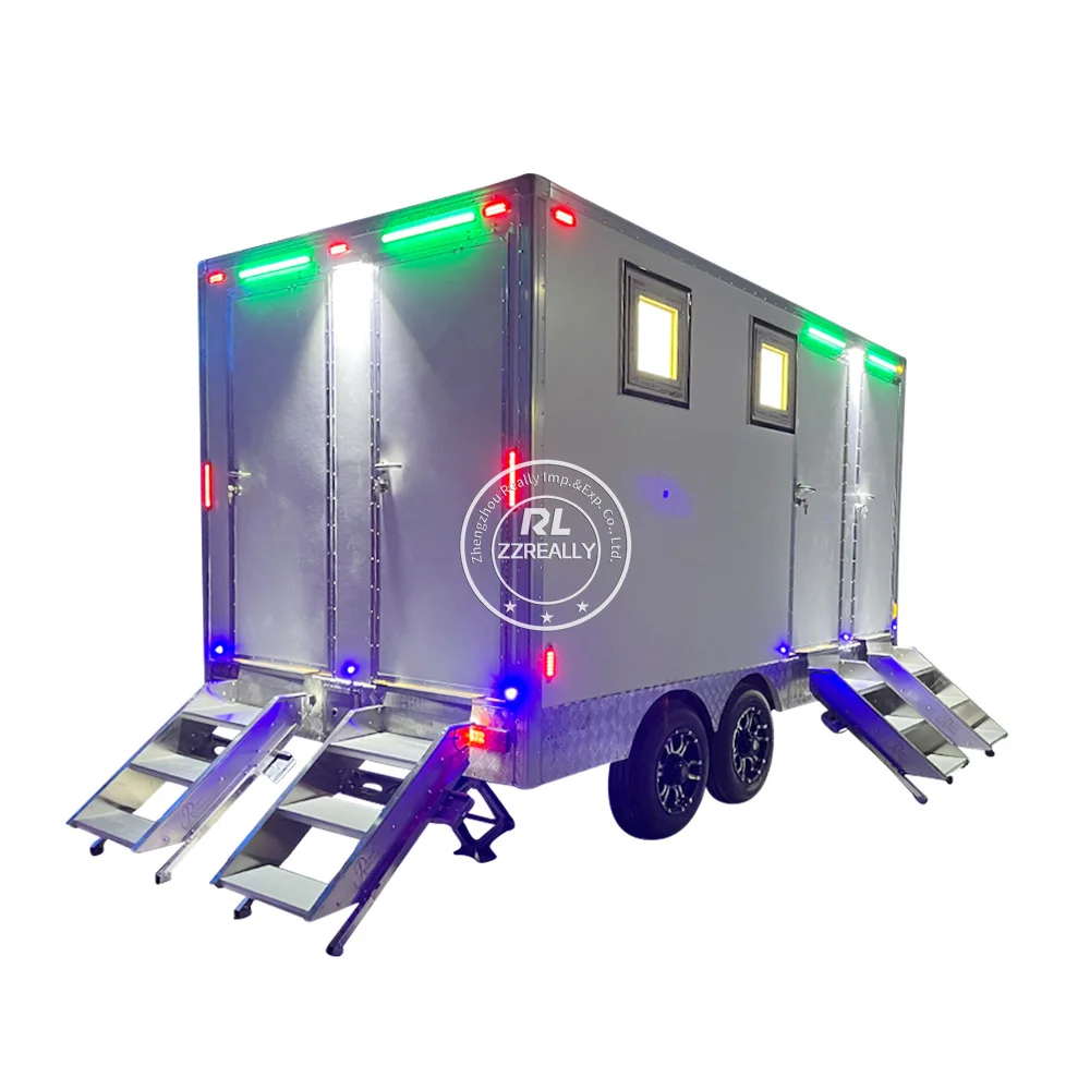 China Outdoor Luxury Portable Bathrooms Cart Portable Restrooms Trailer Camping Caravan 4 Stalls Mobile Toilet Trailer