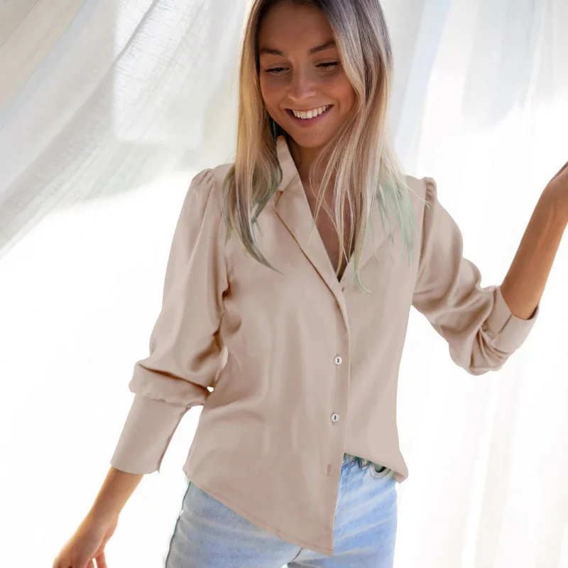 

Autumn New Women'S Shirt Loose Cardigan Long Sleeved Top Temperament Commuting Solid Color Lapel Shirt