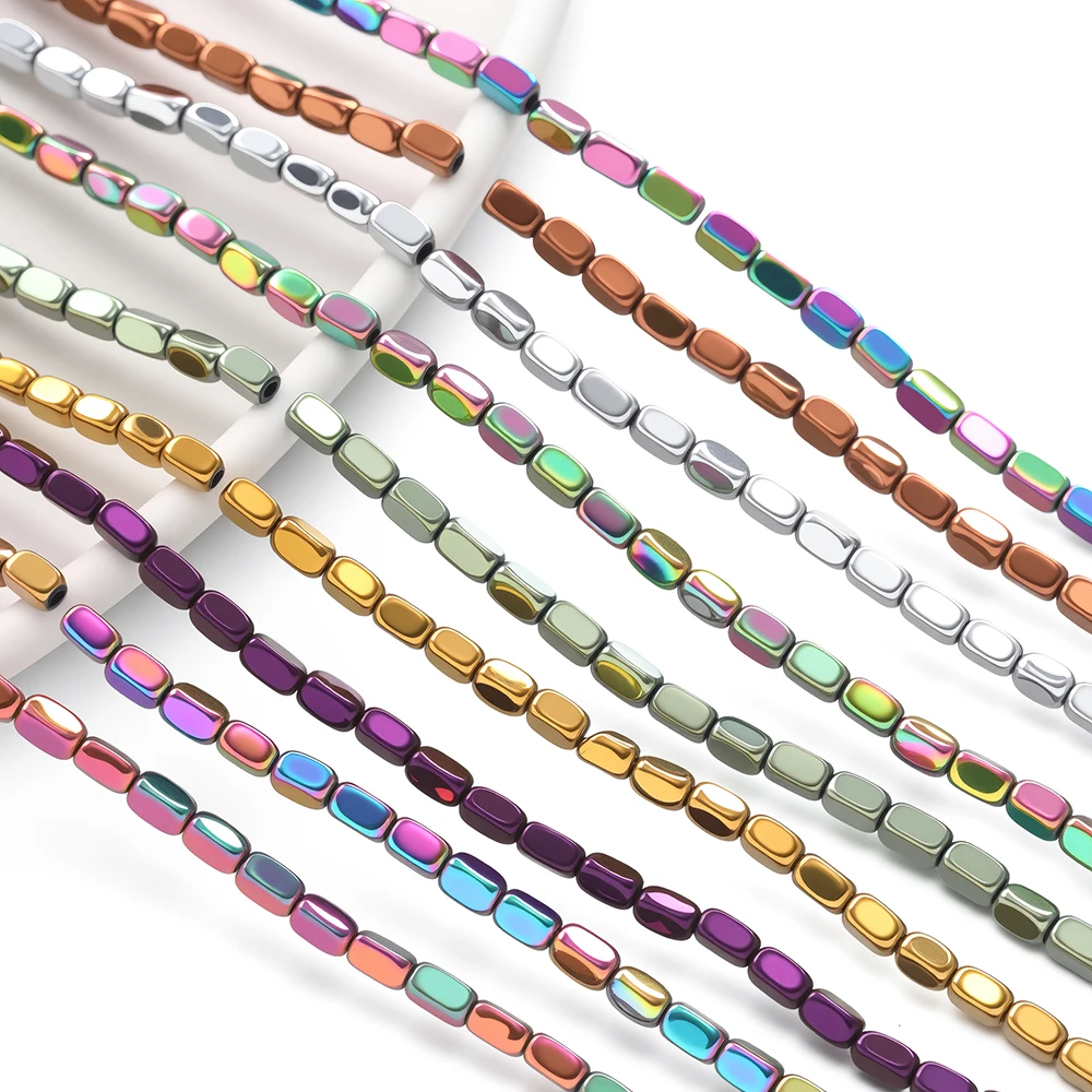 1 Strand About 82pcs Square Hematite Natural Stone Beads Spacer Loose Beads for DIY Bracelet Necklace Jewelry Making Findings