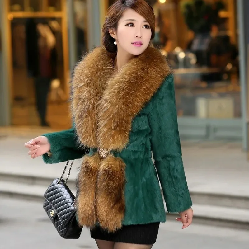 Vintage Women Winter Overcoat Slim Ladies Faux Fox Fur Collar Coat Fashion Elegant Female Outwear Warm Plush Women Cotton Cloths