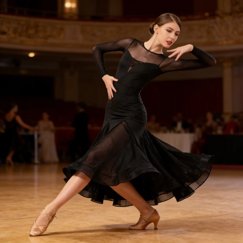 

New Arrival Adult Women Modern Ballroom Dress Elegant Large Swing Skirt One-Piece Outfit Comfortable Fit for Daily Training