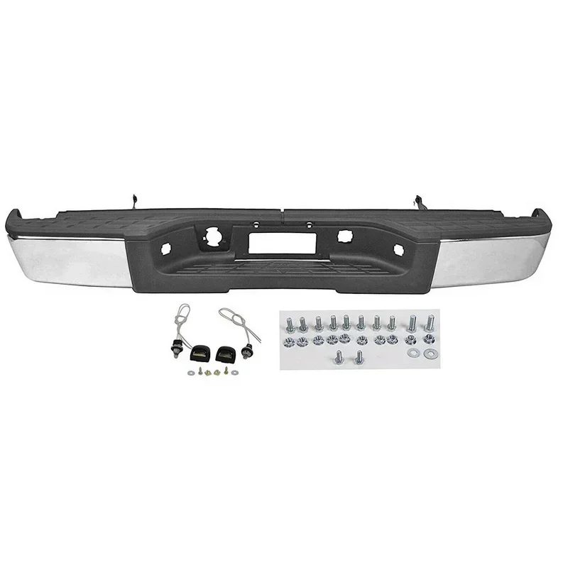 For 2007 2008 2009 2010 2011 2012 2013 Chevrolet Chevy Silverado/GMC Sierra 1500 Black Rear Bumper without Parking Sensor Holes