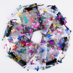 100pcs Butterfly Drawable Organza Bags Drawstring Jewelry Packaging Bags Candy Wedding Party Bags Christmas Birthday Gifts Bags