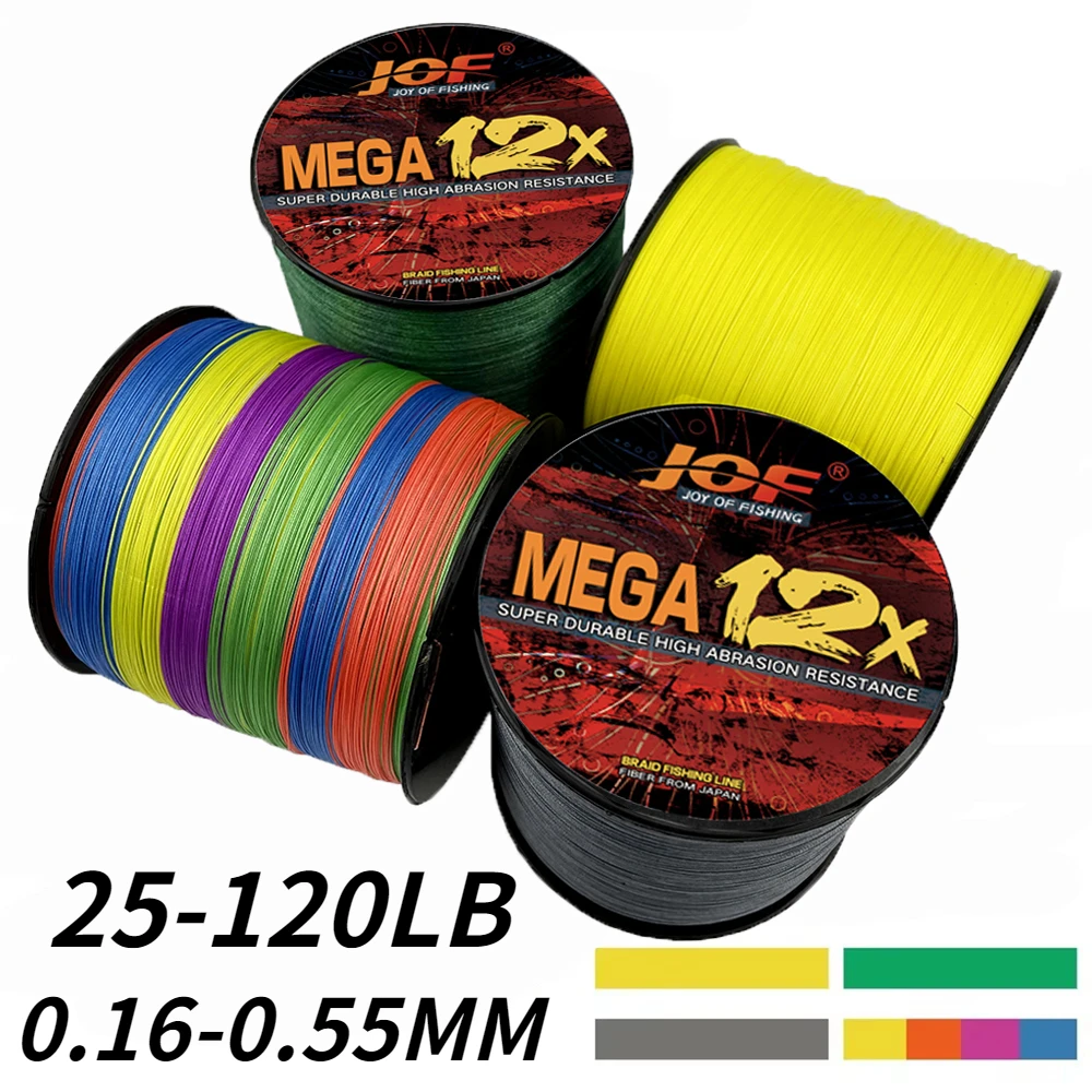 JOF PE Fishing Line 500M 12 Strands Extreme Strong Anti Bite Lure Wire Strength Test 11.3KG-54.5KG Saltwater Weave 0.16-0.55mm