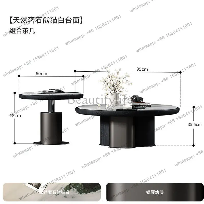 Italian minimalist luxury stone coffee table light luxury modern high-end natural marble coffee table