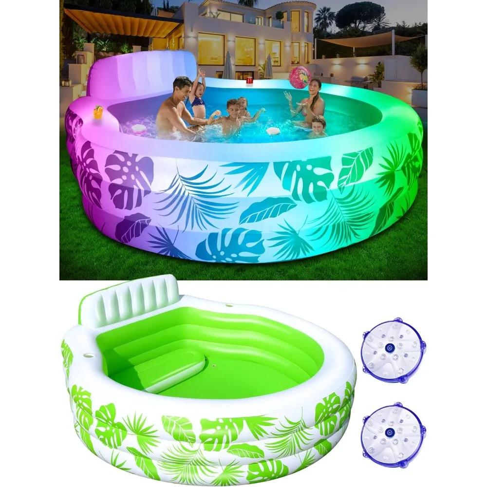 Inflatable Pool with Pool Lights, with Seat, Family Lounge Inflatable Pool, 90