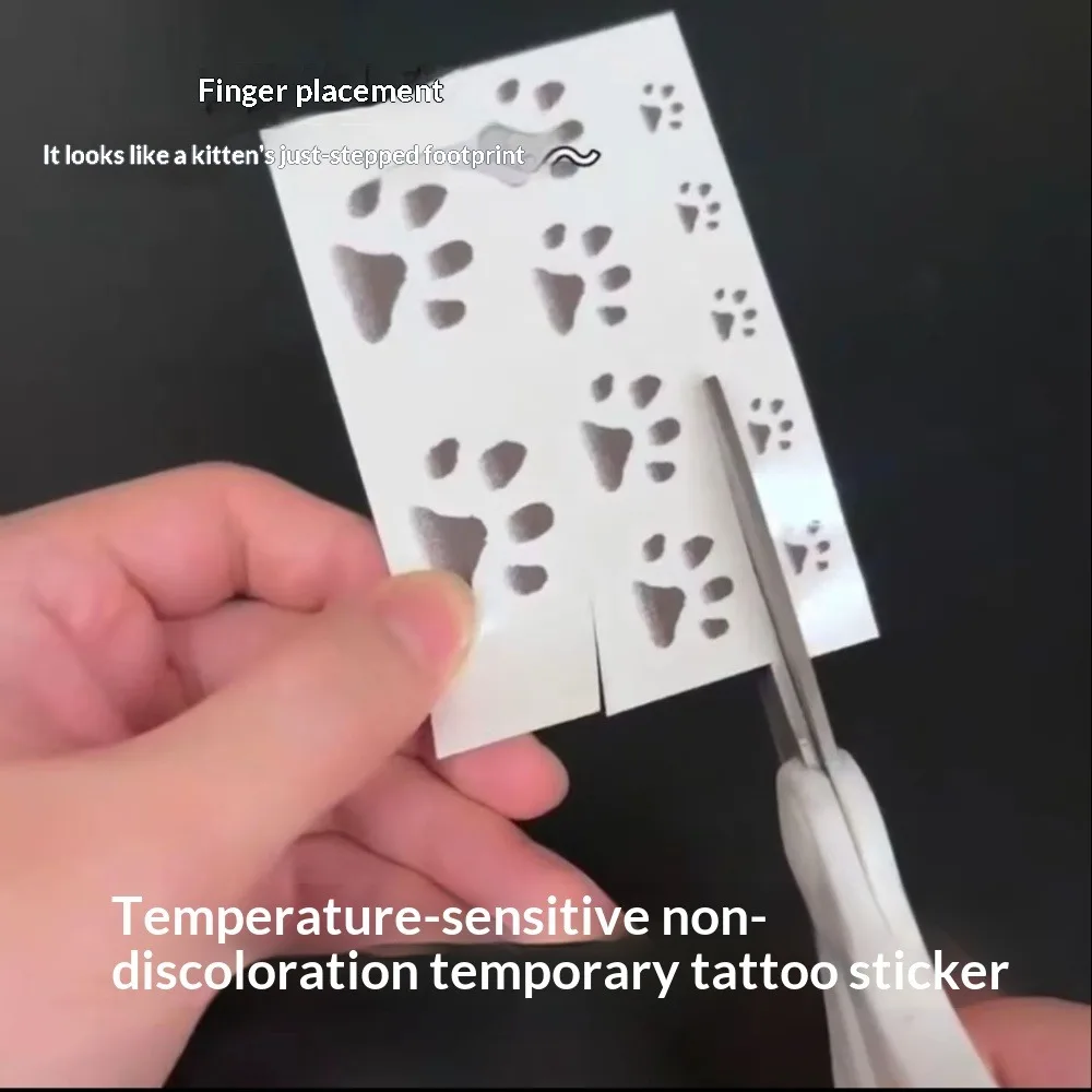2Pcs New Thermal Color Changing Cat Paw Temporary Tattoos Cute Temperature Sensitive Stickers 35℃ Heat Activated Body Art Decals