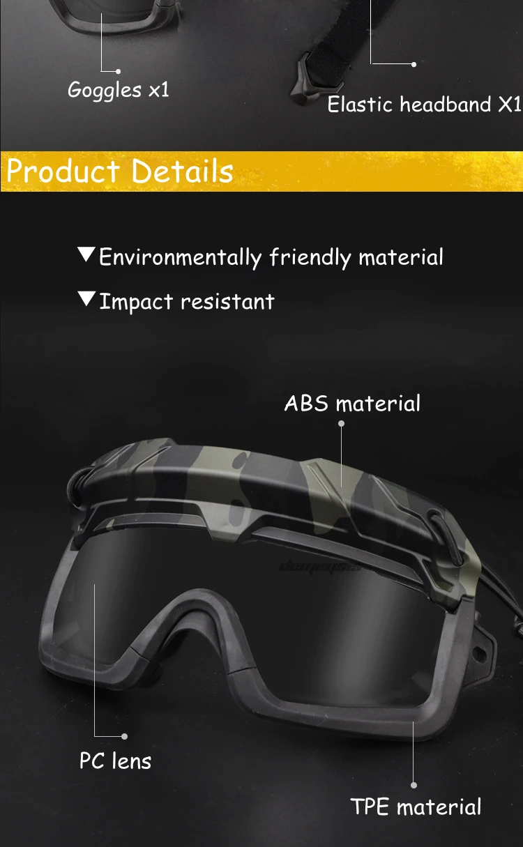 Tactical Glasses 2 Modes Airsoft Goggles Riding Eye Protection for Hiking Paintball Hunting Shooting Eyewear for FAST Helmets