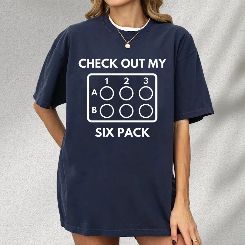 CHECK OUT MY SIX PACK, camisetas gráficas divertidas, camisa de verano de algodón con cuello redondo para Mujer, Ropa Vintage, camisetas, Ropa para Mujer