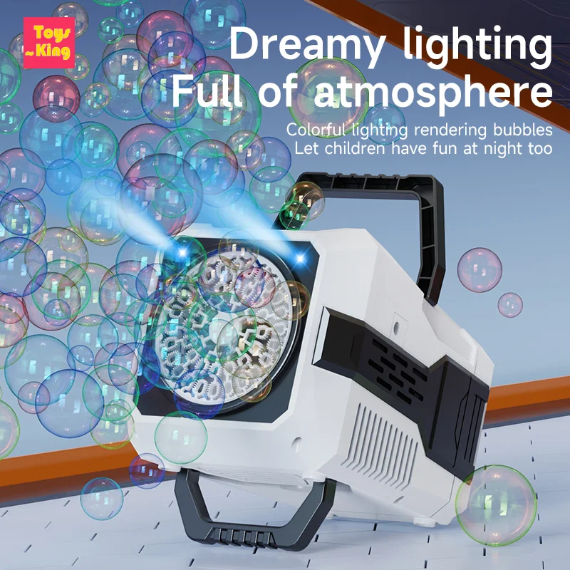 Macchina per bolle da palcoscenico portatile a 40 fori Luce a LED portatile automatica che soffia bolle Giocattoli per bambini Gioco per feste di matrimonio all'aperto Regalo per ragazze