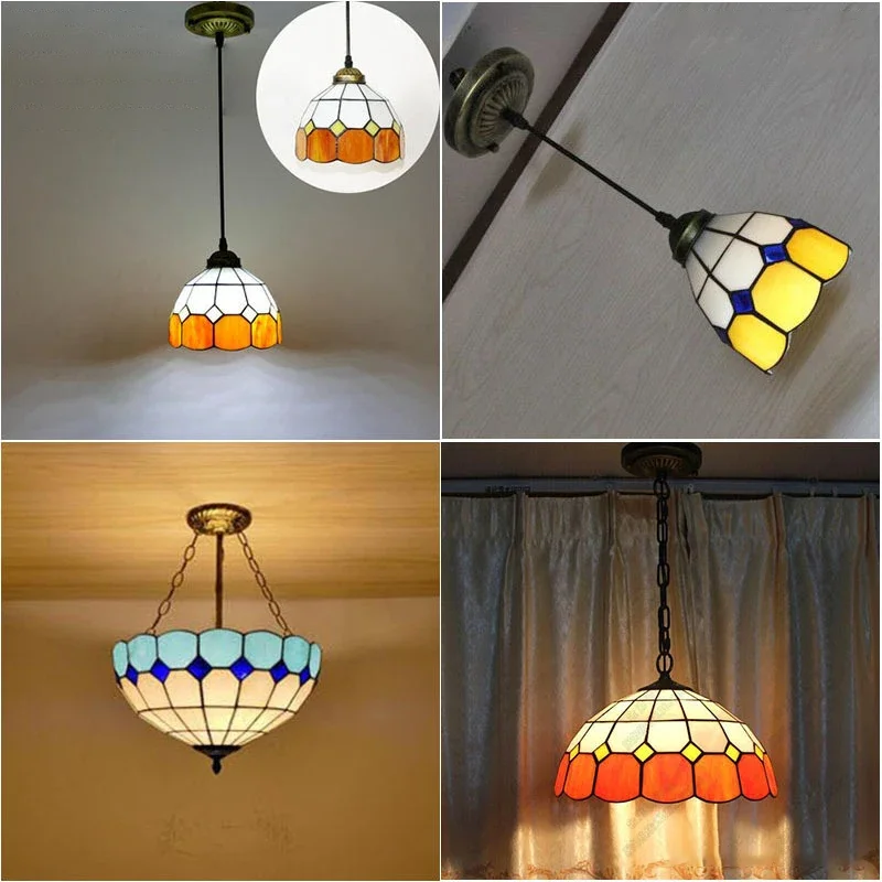 SEAN Tiffany Chandelier Mediterranean Sea Color Glass Pendant Lamp Home Living Room restaurant Bedroom Hotel Corridor