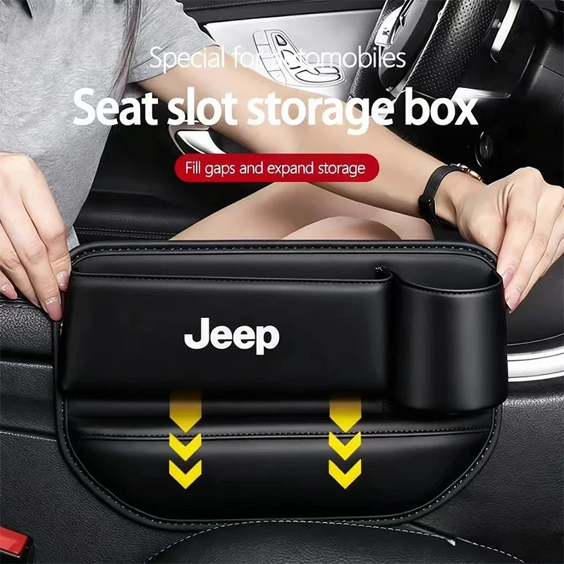 

Leather Car Seat Crevice Organizer for Jeep Renegade Wrangler JK JL Grand Cherokee Compass Seat Gap Storage Box Car Accessories