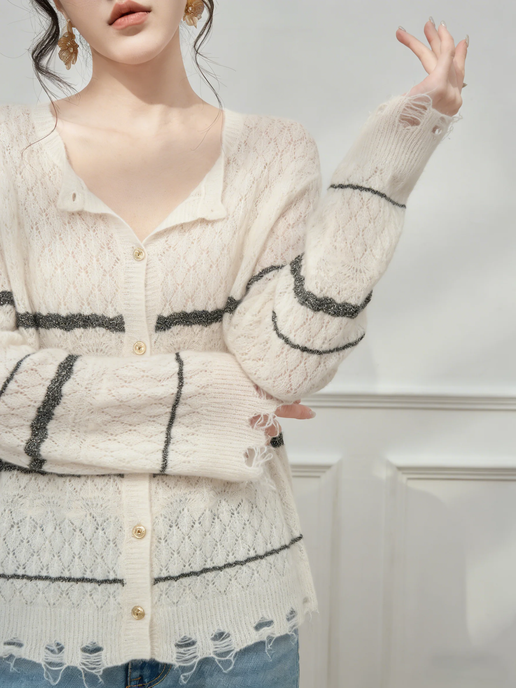 

Elegant round Neck Knitted Open Cardigan Light Weight Long Sleeve Summer Style Women's Fashion Polyester Fiber Casual Simple