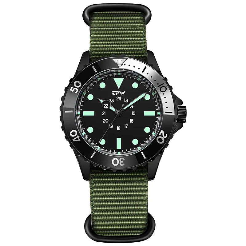 Men's Diver Style Field Watch Multifunctional Business Quartz Watch Waterproof Silicone Nylon Strap 24-Hour Dial Male Timepiece