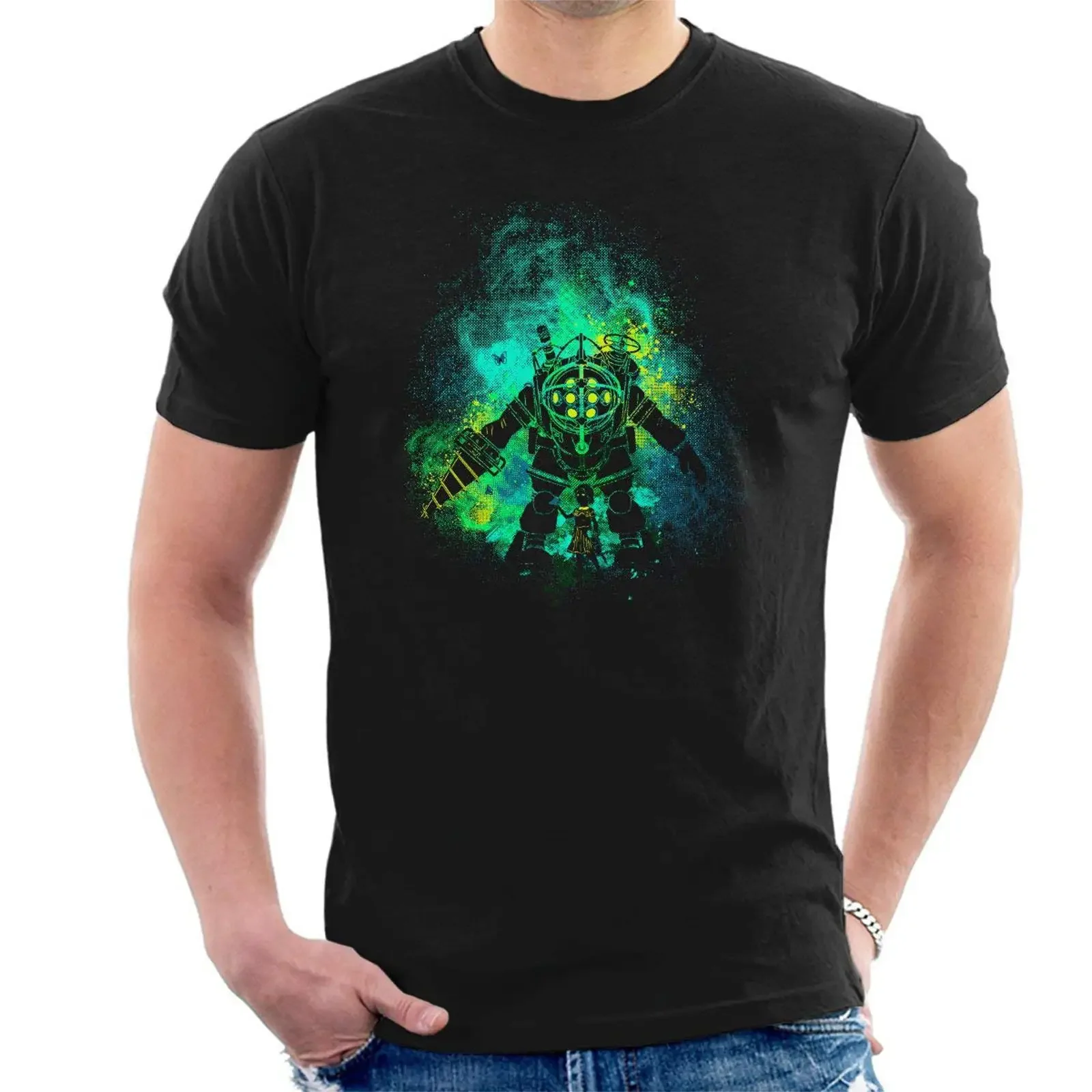 Raptures Art Big Daddy Little Sister Bios Shocks T-shirt pour hommes vintage lavé polyvalent élégant confortable streetwear
