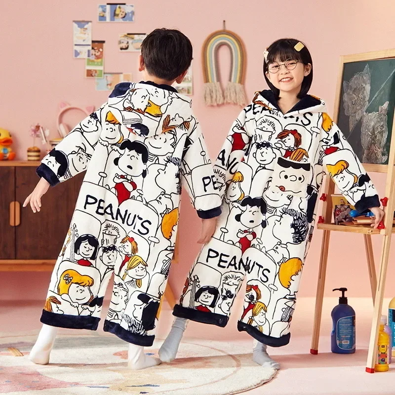 Winter Autumn Cute Cartoon Printed Hooded Pajamas Set Kids Outfits Warm Soft Unisex Sleeping Bag Costume Sleepwear for Children