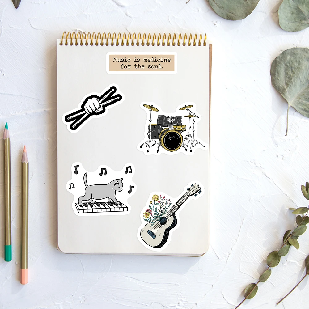 Music Band Stickers Guitar Bass Drum DIY Kids Toy Gift Decal for Phones Laptops Bottles Luggage Decorative Waterproof Rock Roll