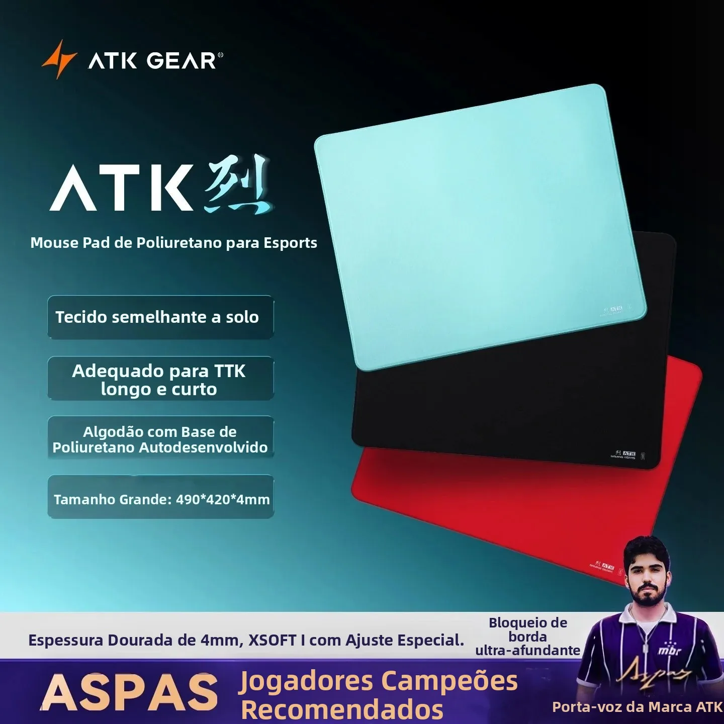 Mouse Pad Gamer Grande e Balanceado ATK Blaze 490x420mm 4mm de Espessura Base de Poliuretano de Fibra Tecida de Alta Densidade Antiderrapante com Almofada XSOFT