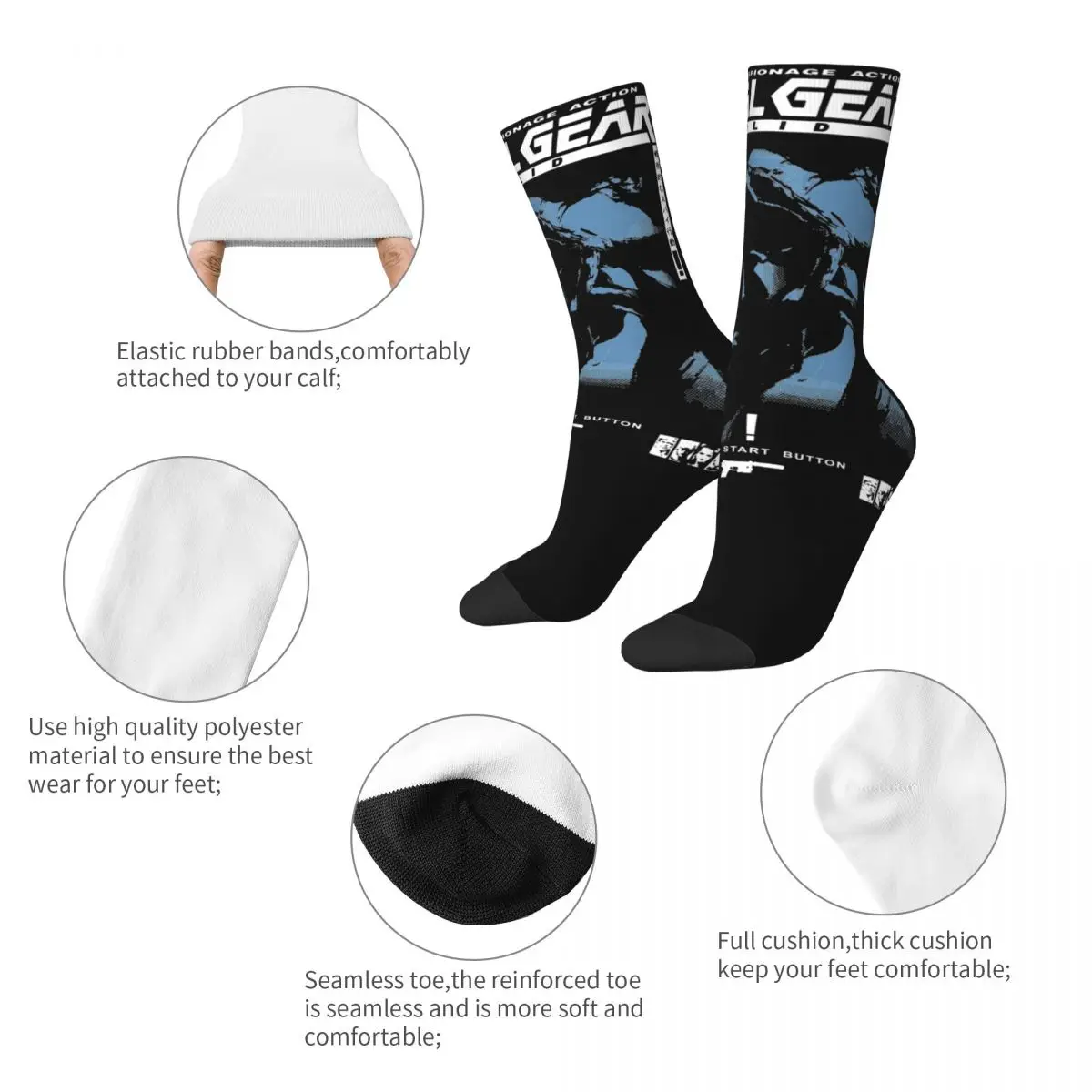 Casual Women Men Socks MGS1 Snake Metal Gear Solid Action Adventure Game Accessories Soft High Quality Stockings All Seasons