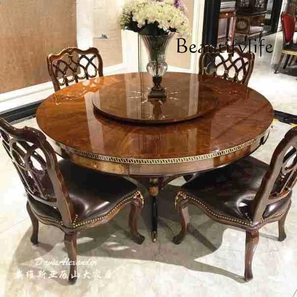 Round table 1.5 meters with turntable dining table, villa European furniture English solid wood rotating table