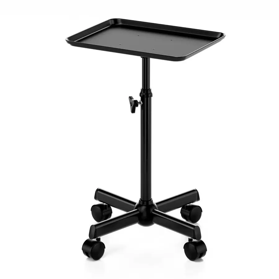 

Salon Cart With Adjustable Height Tray on Wheels Rolling Trolley for Tattoo, Spa, Dental, Hairstylist Black