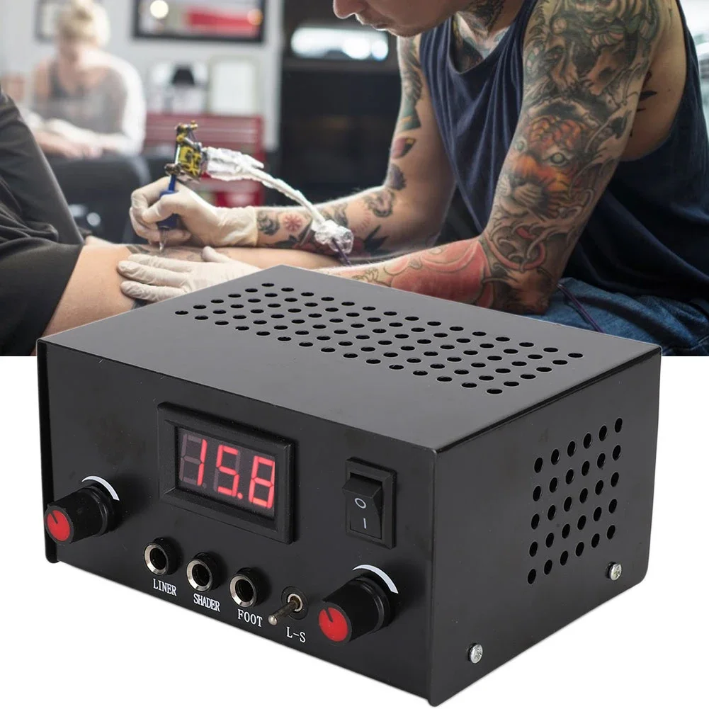 1Pcs New Black LED Digital Display Professional Tattoos Power Supply Alloy Heat dissipation Tattoos Power Source Accessories