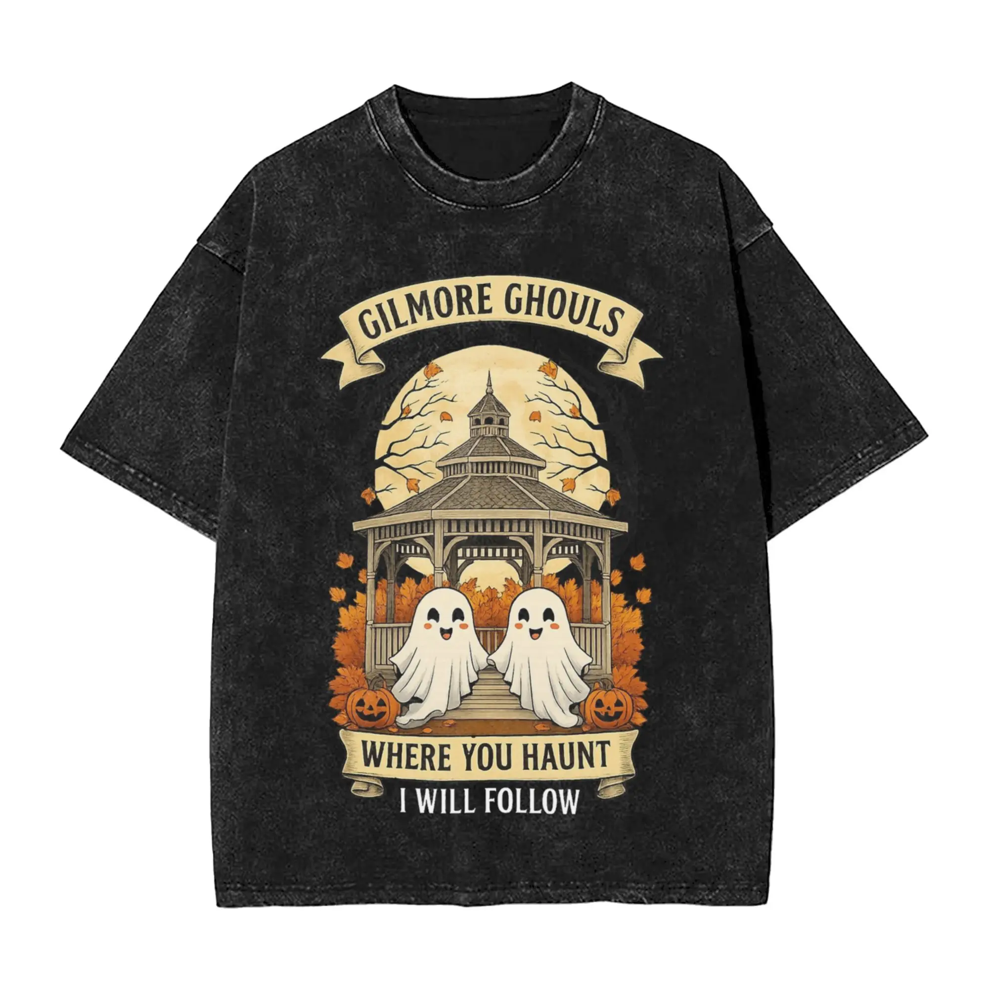 

Women Men Gilmore Ghouls Where You Haunt I Will Follow Halloween Boo T Shirt Printed Washed Vintage Harajuku T-Shirts