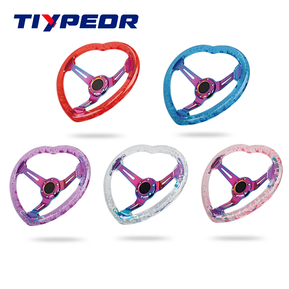 350mm Acrylic Transparent Heart-shaped Shape Pink Women's Racing Car Modified Steering Wheel