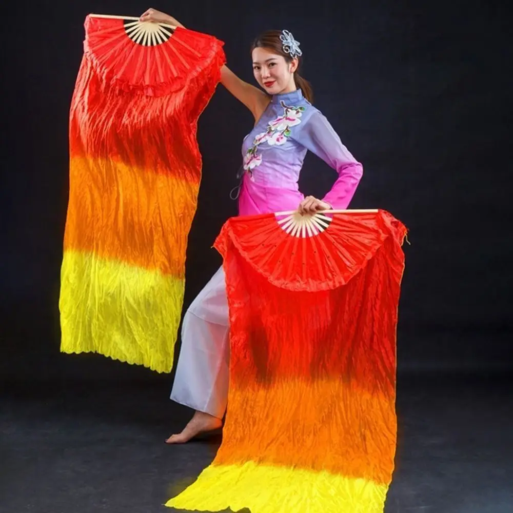 Gradient Color Belly Dancing Fan 150cm Length Multicolors Practice Dancer Tool Dance Accessories Square Dancing For Kid Women