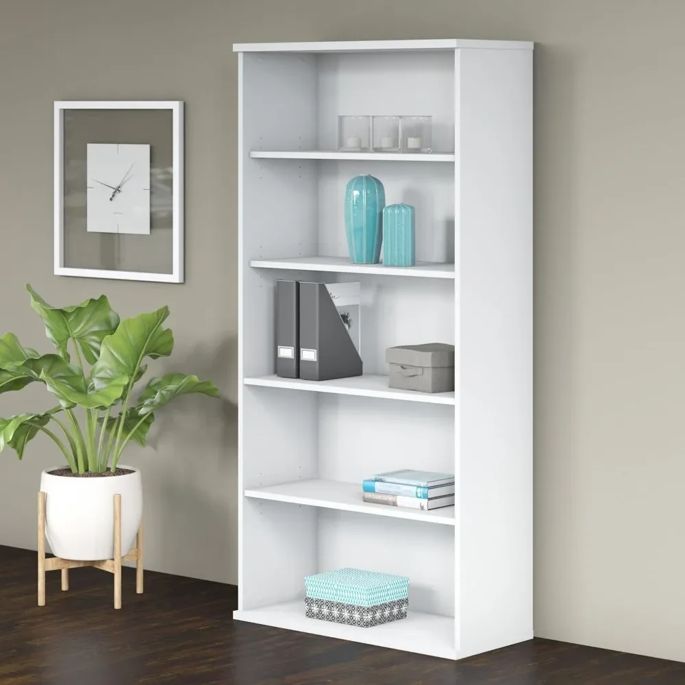 

Bush Business Furniture Studio C Tall 5 Shelf Bookcase in White, Large Bookshelf for Home or Professional Office