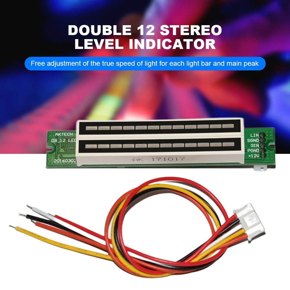 Dual Channel 12 Bit LED Audio Spectrum Level Indicator Adjustable Light Speed VU Meter DIY Electronic Kit for Audio Projects
