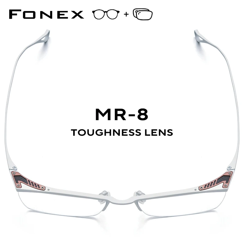

FONEX Progressive Prescription Glasses Custom Myopia Optical Lens Eyewear Men Square Eyeglasses Semi-Rimless Titanium Frame 920