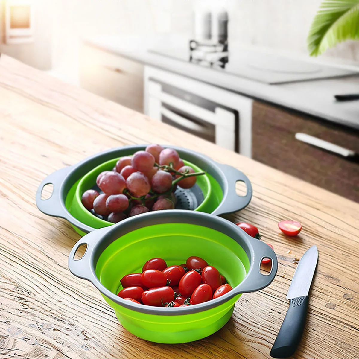 Silicone Foldable Fruit Vegetable Drainer Basket Basin Home And Kitchen Useful Things Convenience Utensils Product Innovations