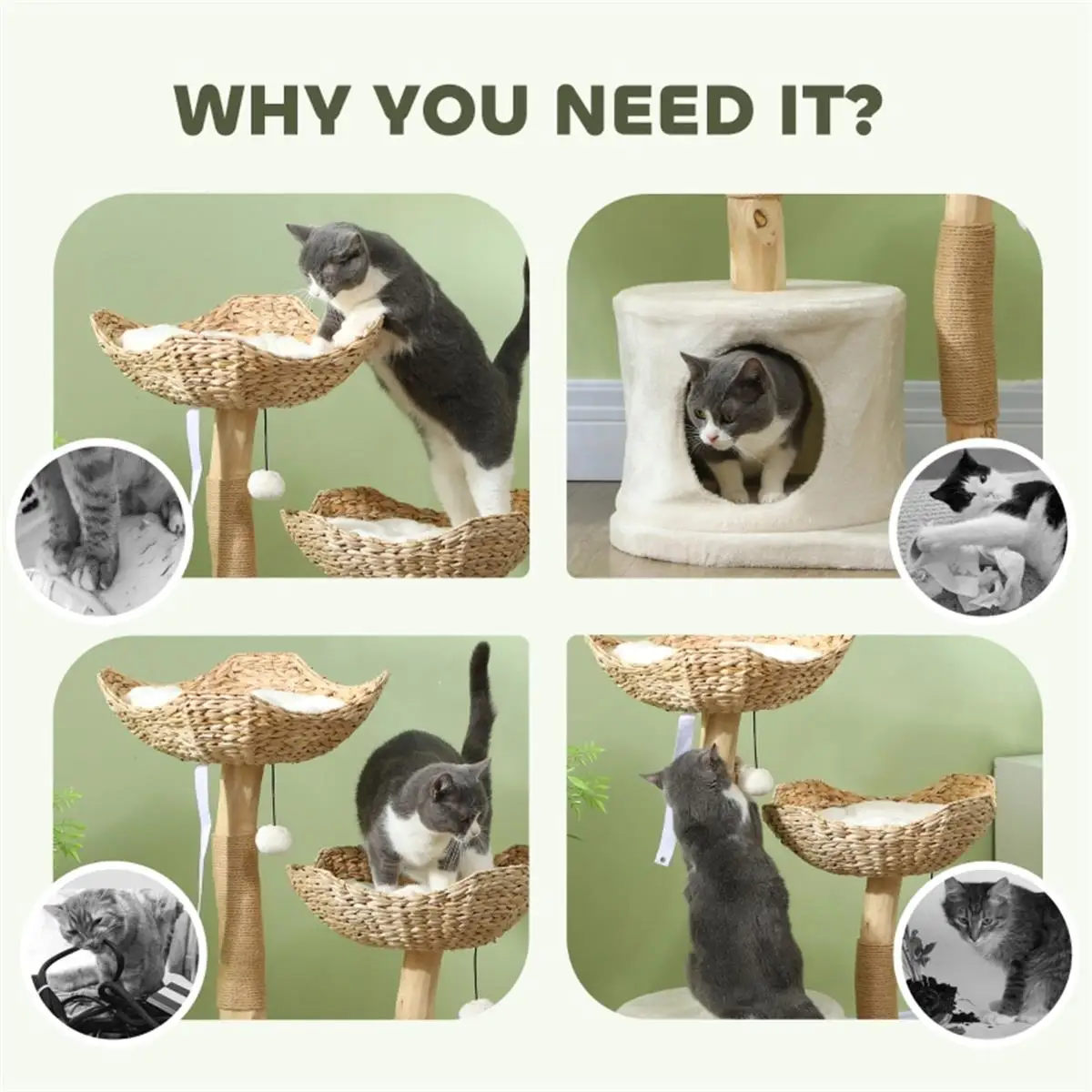 Luxury Cat Tree Tower with Multi-Level Scratching Posts & Cozy Hideouts for Cats