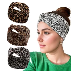 Velvet twisted elastic leopard print headband for face washing and makeup