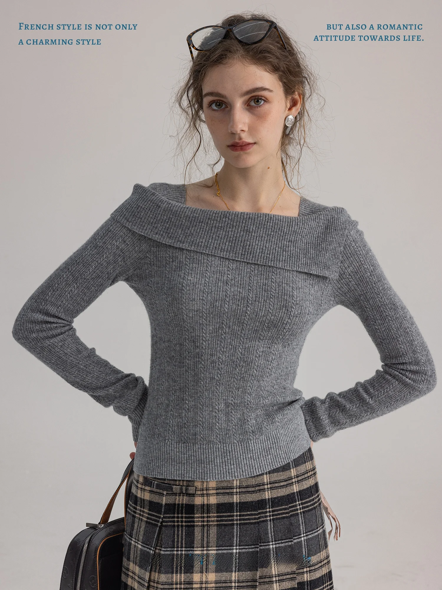 

Асимметричный вязаный шерстяной топ с квадратным воротником и длинными рукавами для осеннего сезона, повседневный стиль, цветной