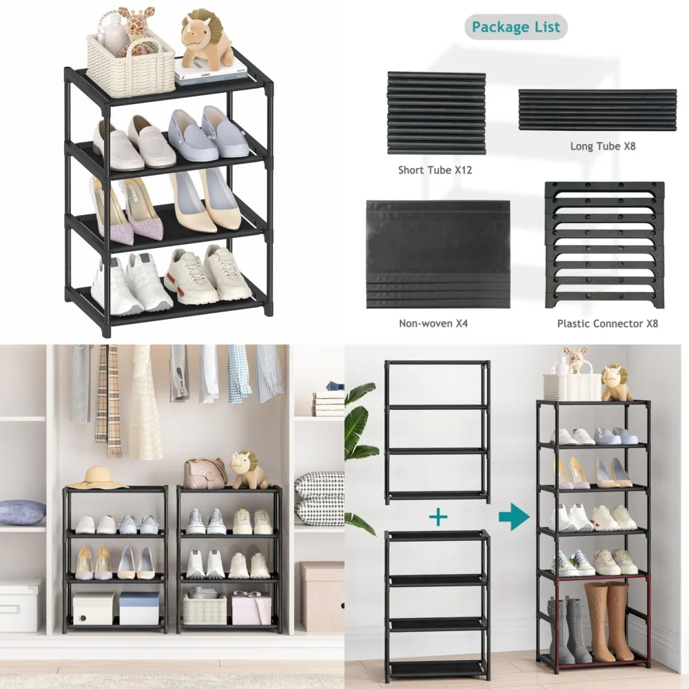 

Shoe rack4 Tier Shoe Rack Narrow Stackable for Kids Toddler Adult Space Saving Entryway Closet Organizer Modern Minimalist