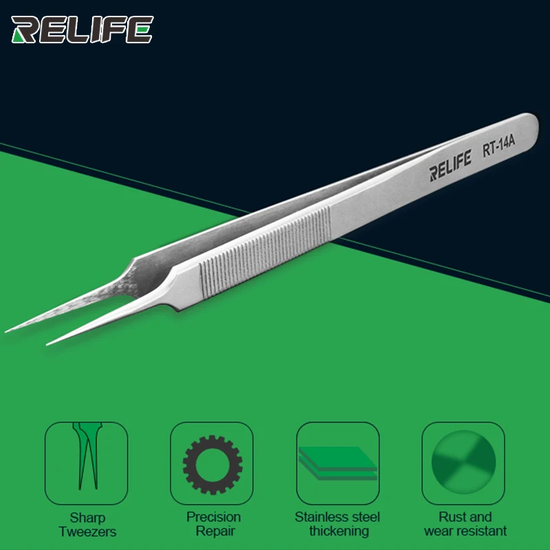 RELIFE RT-14A/14SA High Precision Stainless Steel Tweezers Curved and Straight Forceps For Electronic Cell Phone Repair Tool