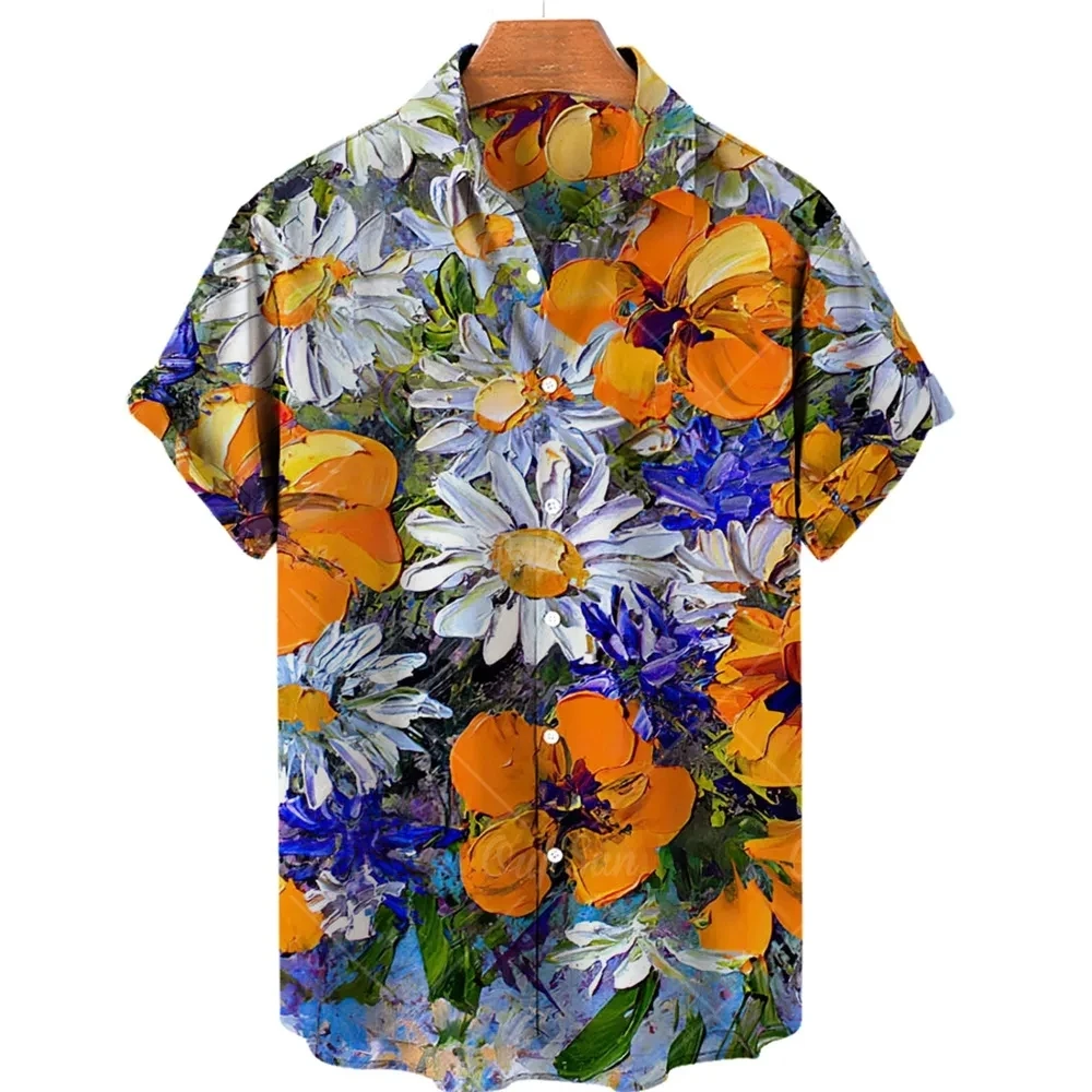 2024 Oversized Hawaiian Flower Shirt Man Passionate Spicy Beach Holiday Plant 3d Print Loose Summer Vintage Casual Top Fishing