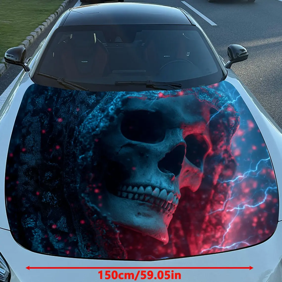Lightning Flame Skull Car Vinyl Wrap - Waterproof & Wear-Resistant, Ideal For Various Car Models, Withcool Pattern Design, Car B