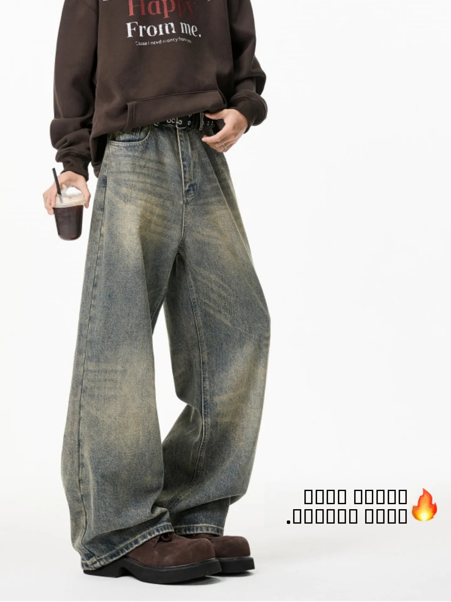 

Мужские джинсы на флисовой подкладке, винтажные, в американском стиле, утепленные, с широкими штанинами, зимние, повседневные, модные, городские, свободного кроя