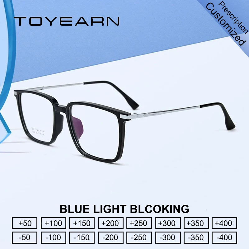 

TOYEARN Men's Classic Titanium Square Frame Reading Glasses Women Myopia Blue Light Blocking Computer Prescription Eyeglasses