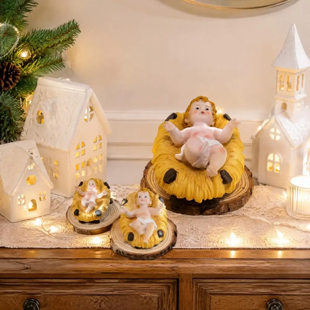 Nativity Scene Figurines Christ Manger Statue Hand-painted Baby Jesus Manger Statue Small Nativity Figurines for Easter